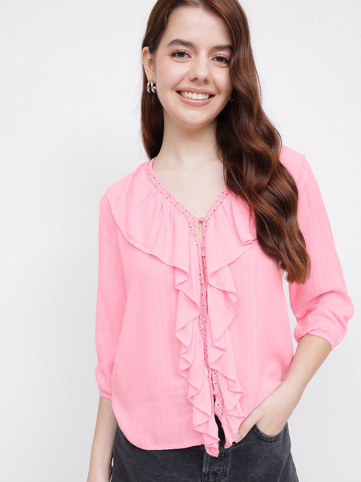 DressBerry Vintage Vibes Texture Stripes Ruffled Top