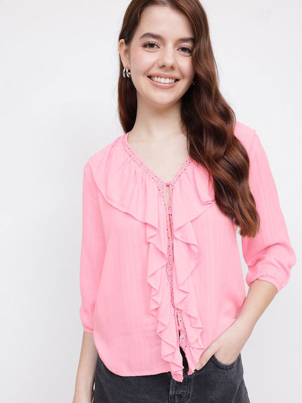 DressBerry Vintage Vibes Texture Stripes Ruffled Top