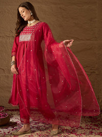KALINI Floral Yoke Design Regular Sequinned Kurta with Trousers & With Dupatta