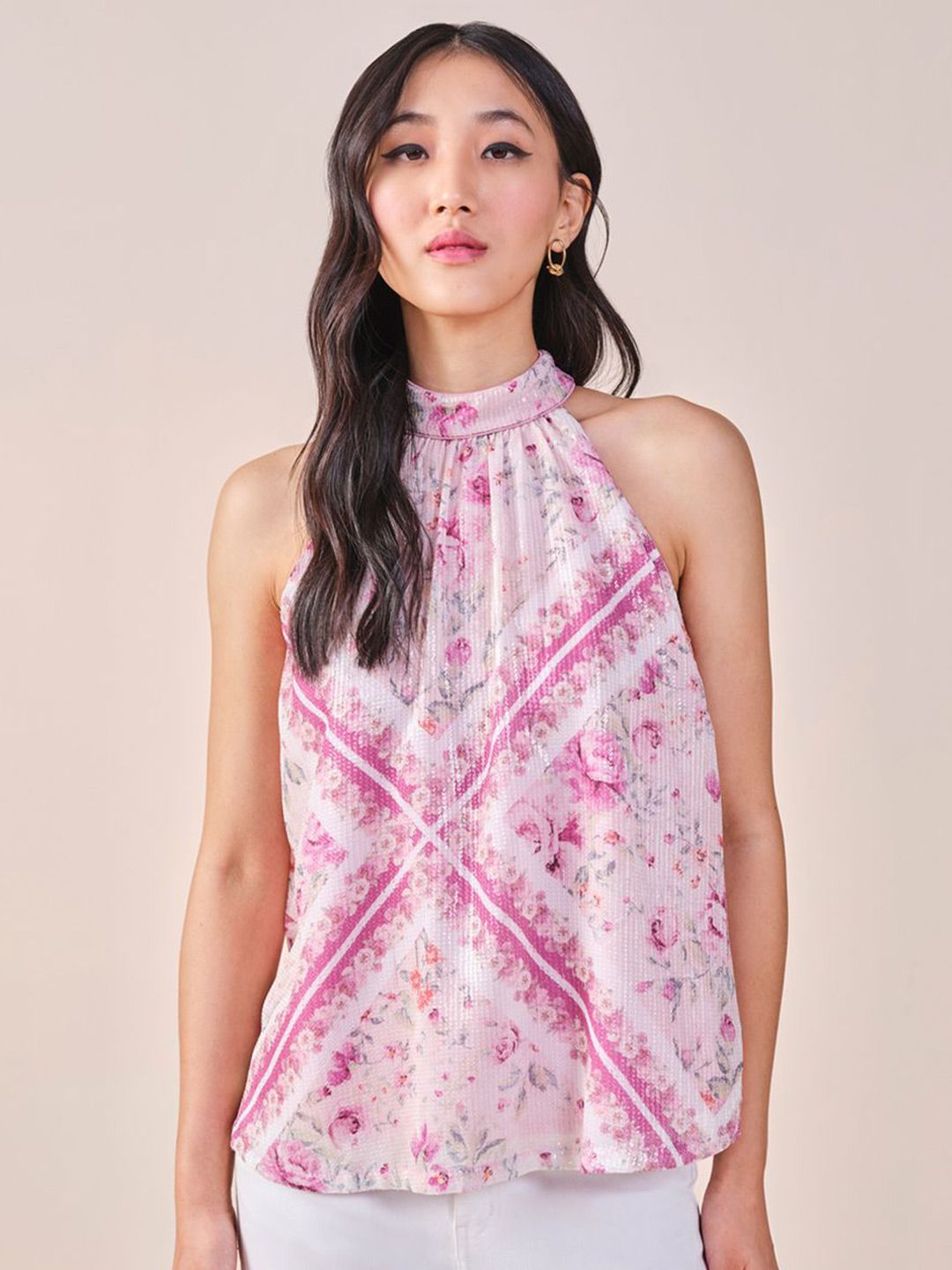 AND Women Abstract Print High Neck Sleeveless Top