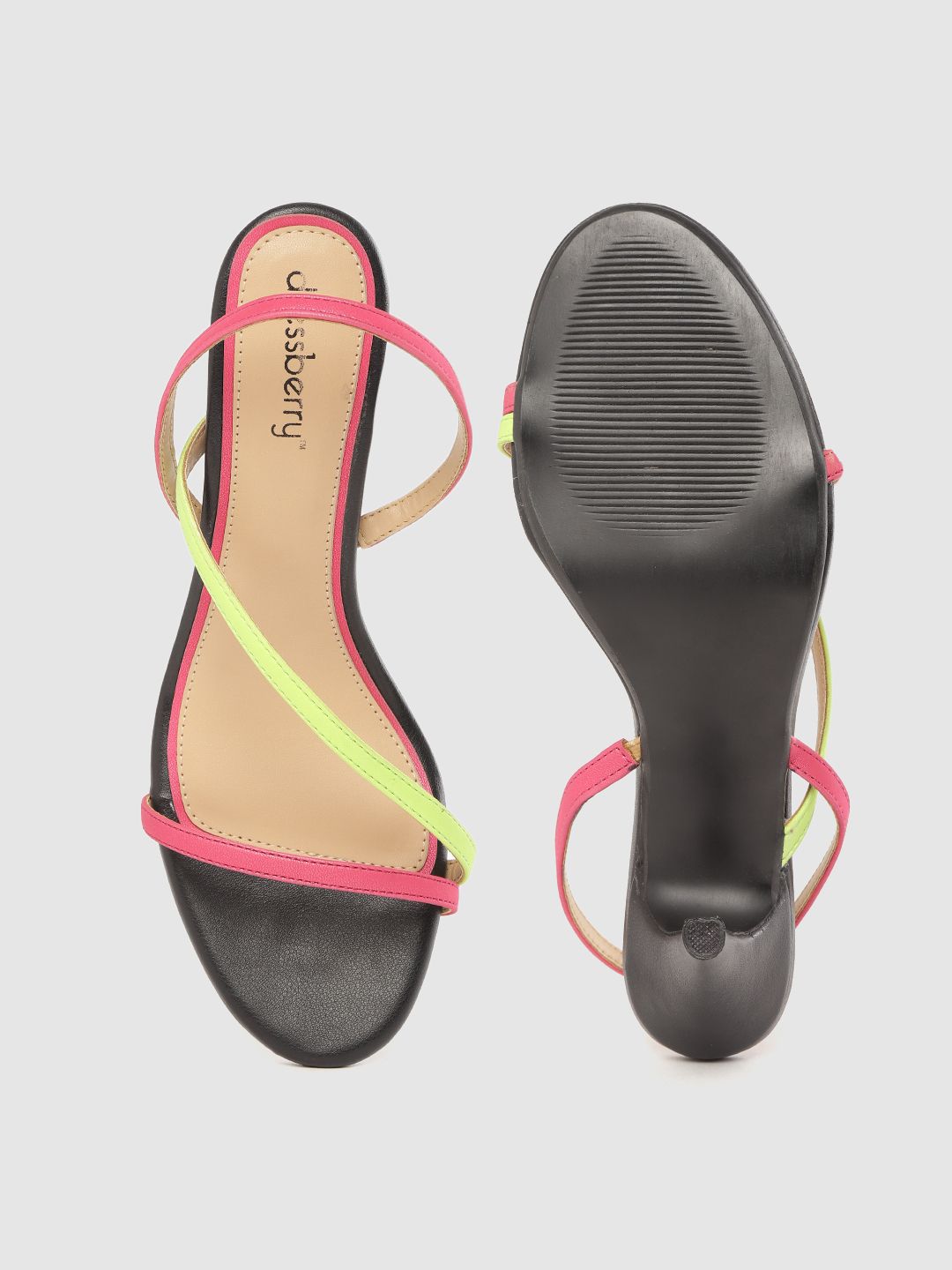 DressBerry Women Fuchsia Pink & Lime Green Colourblocked Strappy Slim Heels