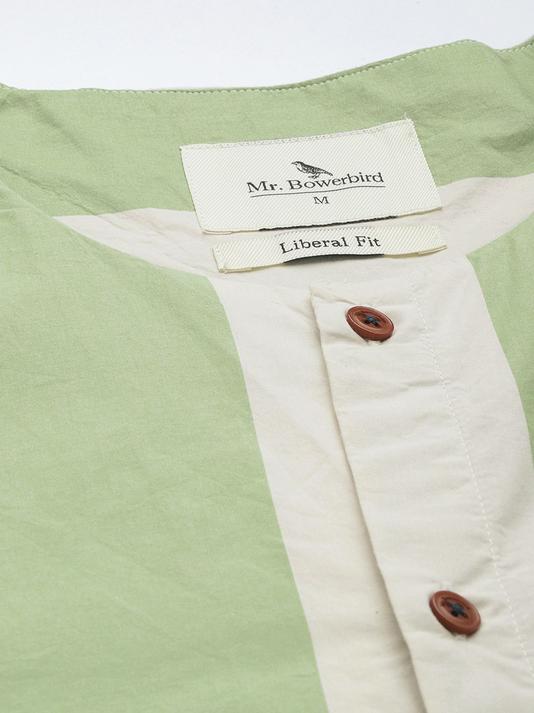 Mr Bowerbird Pure Cotton Collarless Striped Liberal Fit Casual Shirt