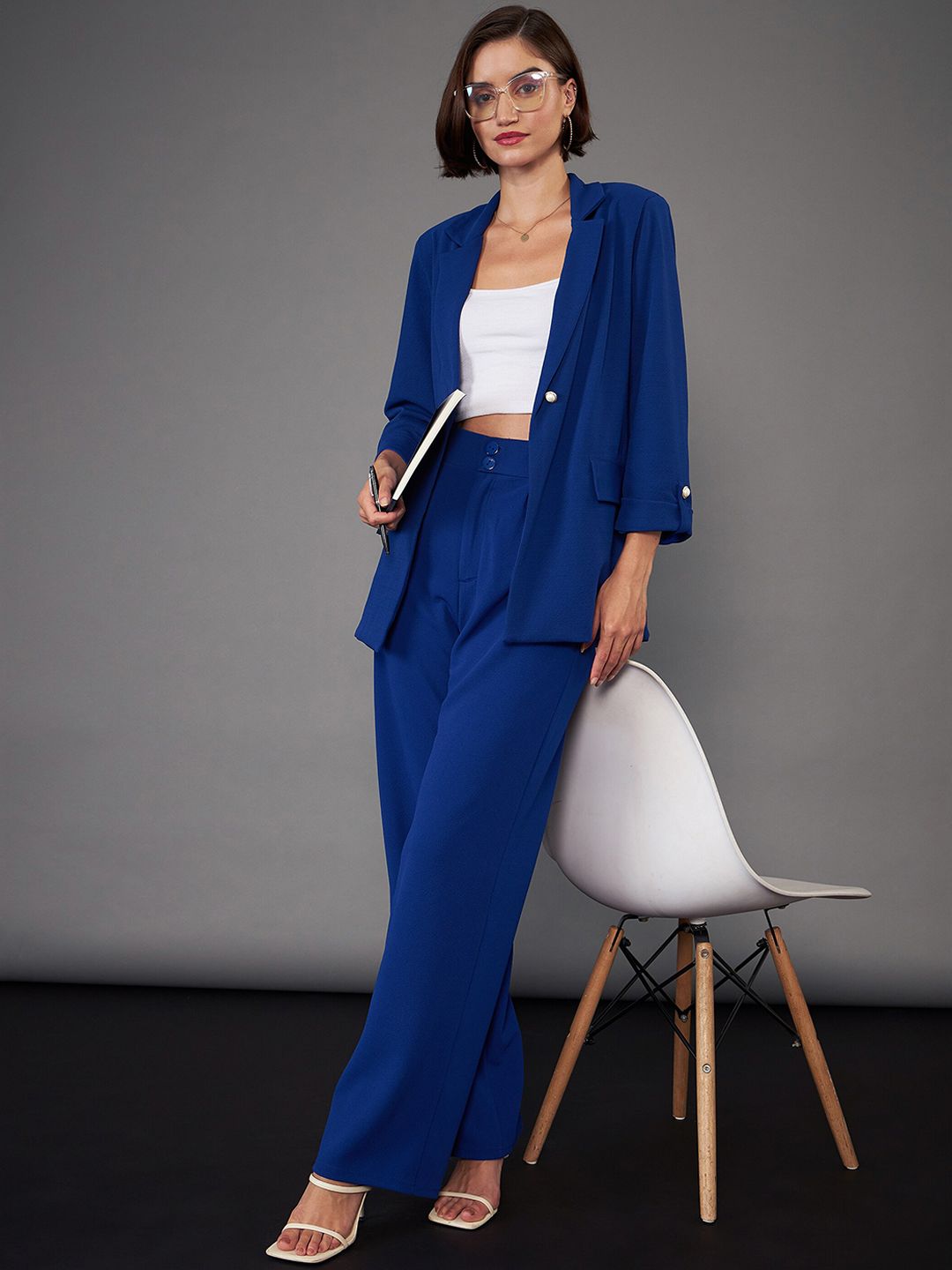 SASSAFRAS worklyf Royal Blue Front Button Blazer With Trousers