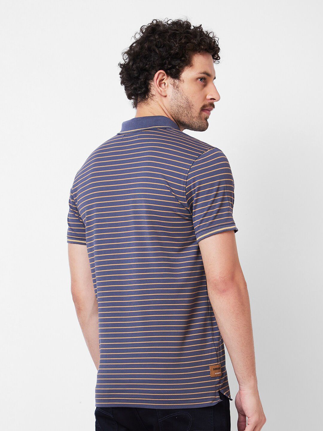 SPYKAR Striped Polo Collar Cotton Slim Fit T-shirt