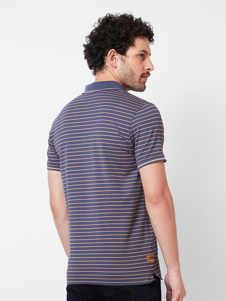SPYKAR Striped Polo Collar Cotton Slim Fit T-shirt