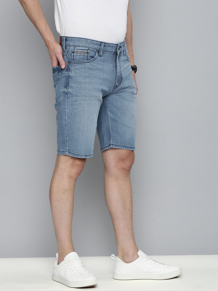 The Indian Garage Co Men Blue Washed Slim Fit Denim Shorts