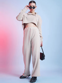 STREET 9 Beige Mock Collar Crop Sweatshirt