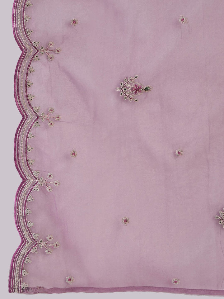 Indo Era Floral Embroidered Round Neck Thread Work Kurta with Trousers & Dupatta