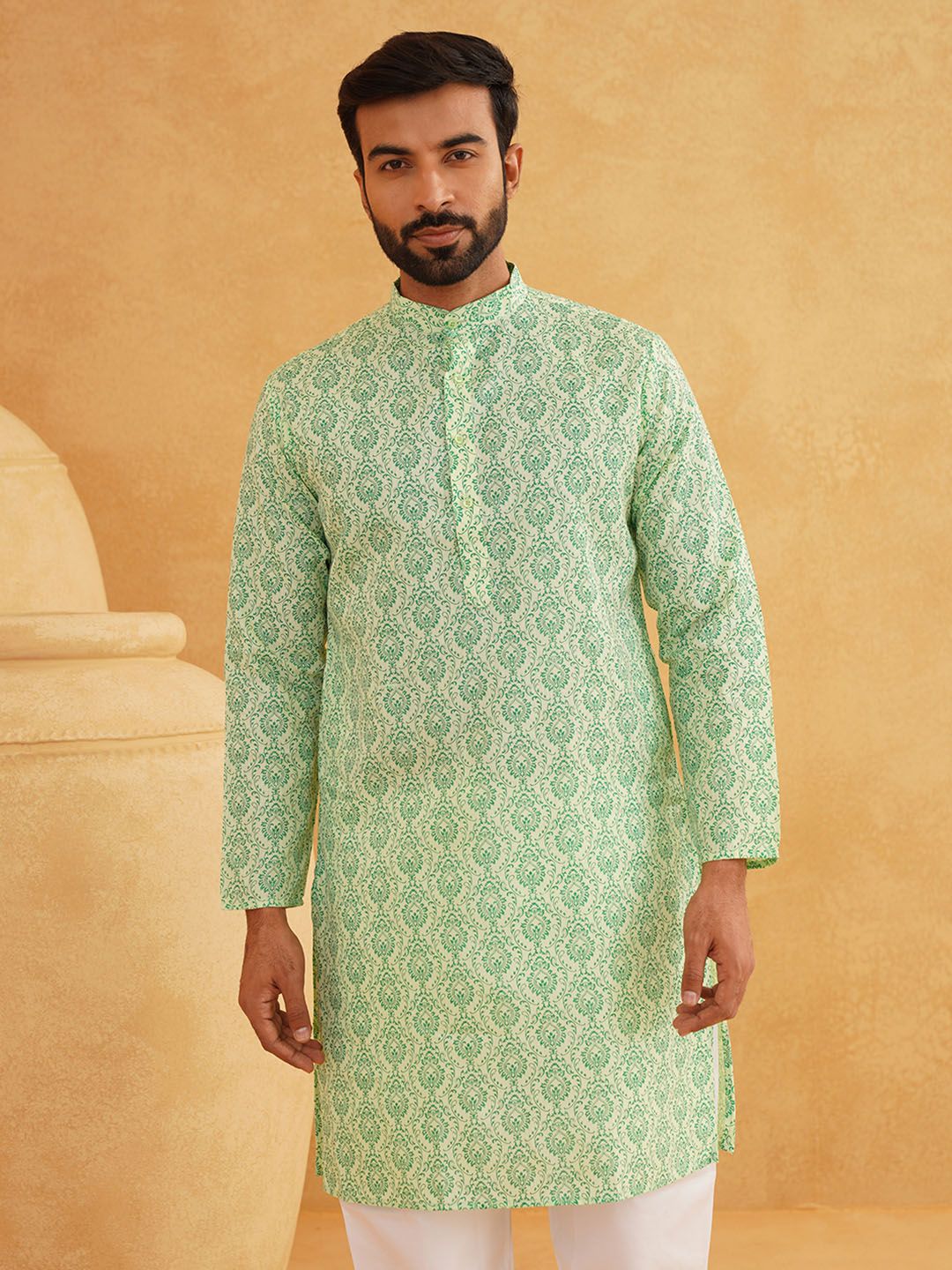 SOJANYA Men Cotton Linen Ethnic Motifs Printed Straight Kurta