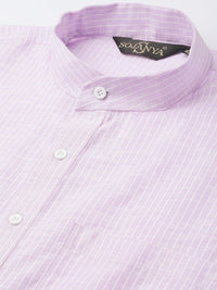 SOJANYA Men Lavender & White Striped Straight Kurta