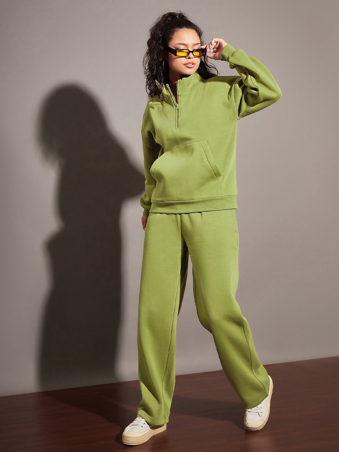 SASSAFRAS Olive Green Mock Collar Sweatshirt
