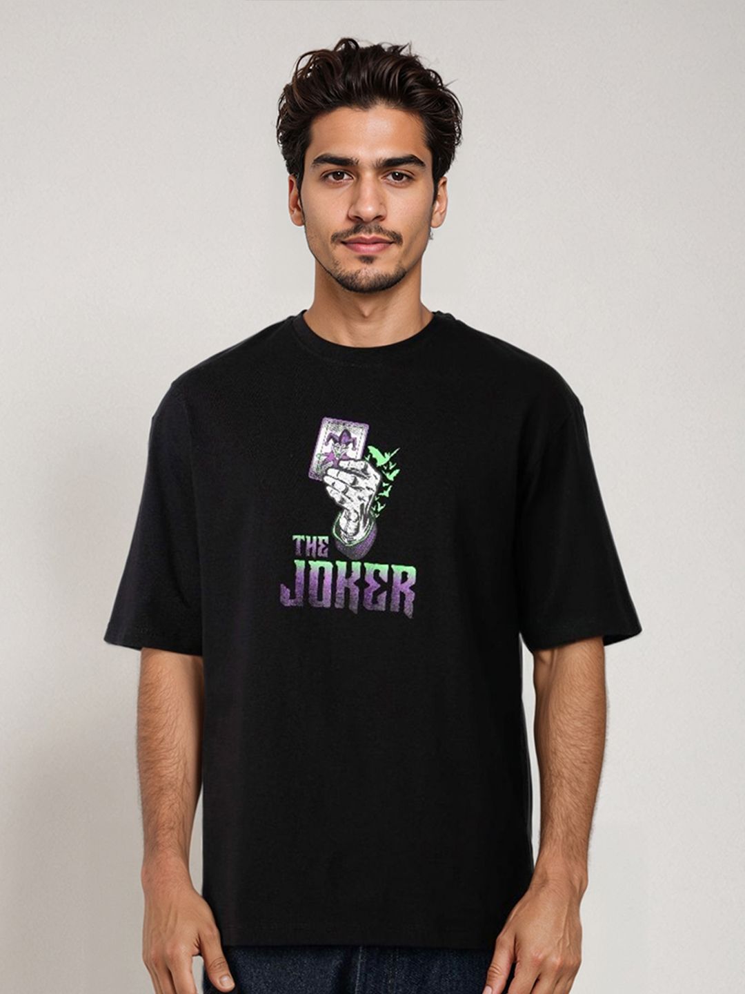The Indian Garage Co Men Joker Typography Printed Round Neck Cotton Boxy T-shirt