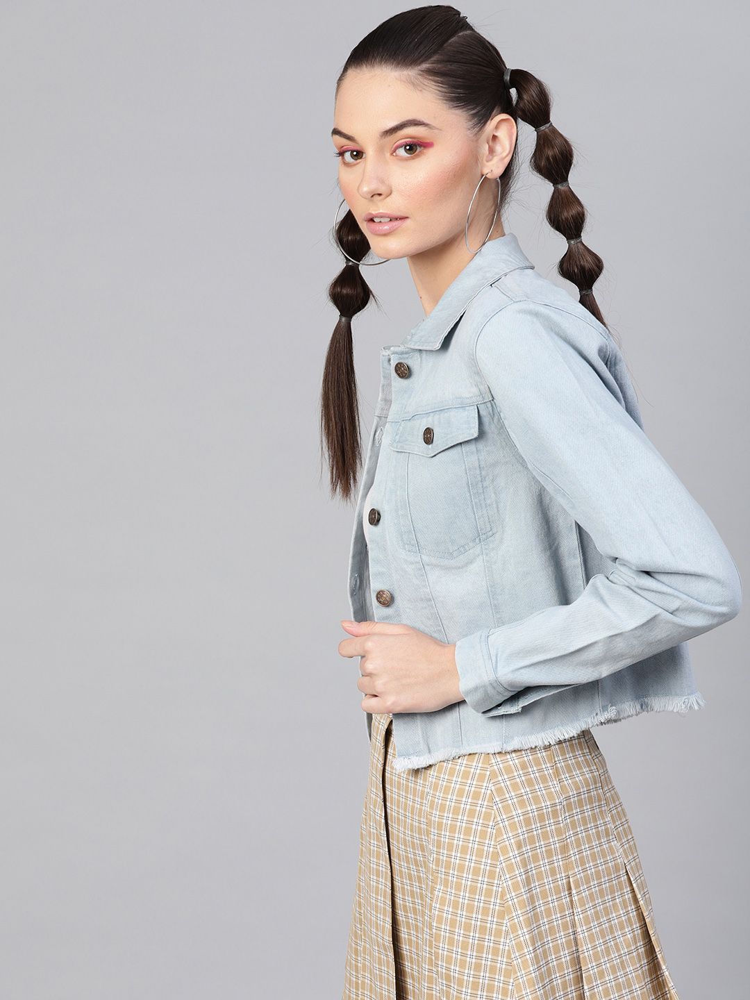SASSAFRAS Women Blue Solid Denim Jacket