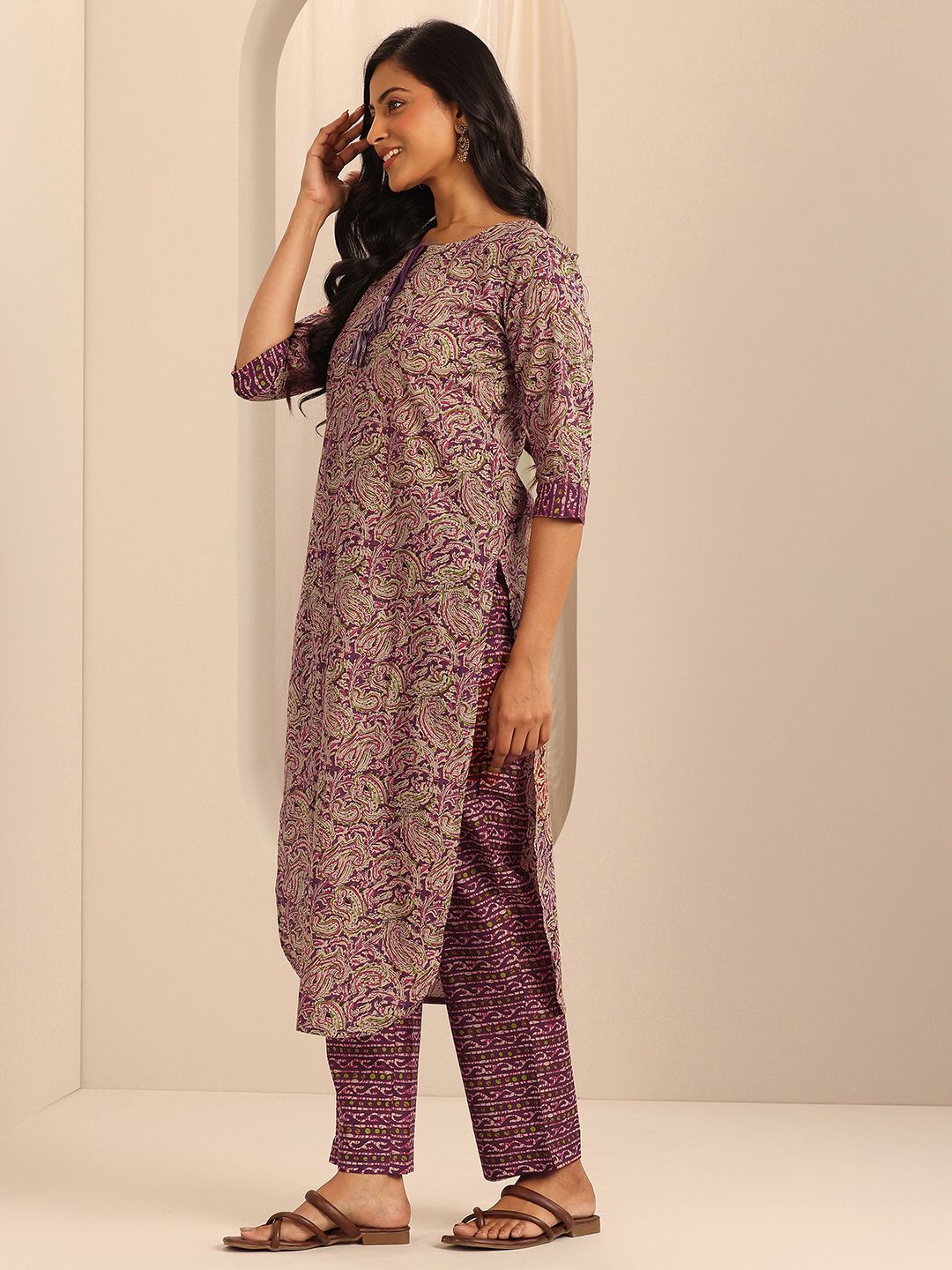 Libas Women Paisley Printed Regular Pure Cotton Kurta with Trousers