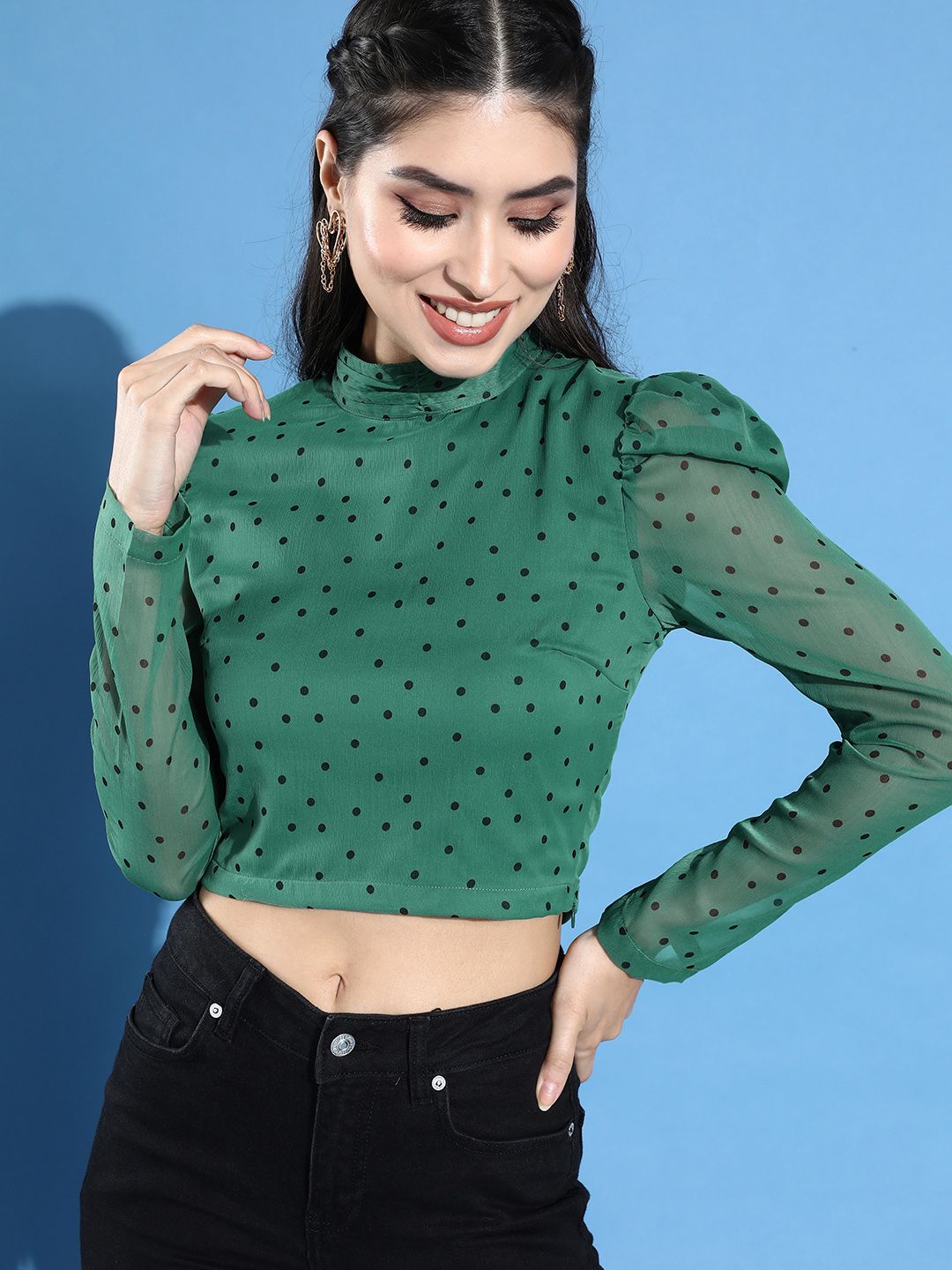 STREET 9 Green Print Chiffon Crop Top