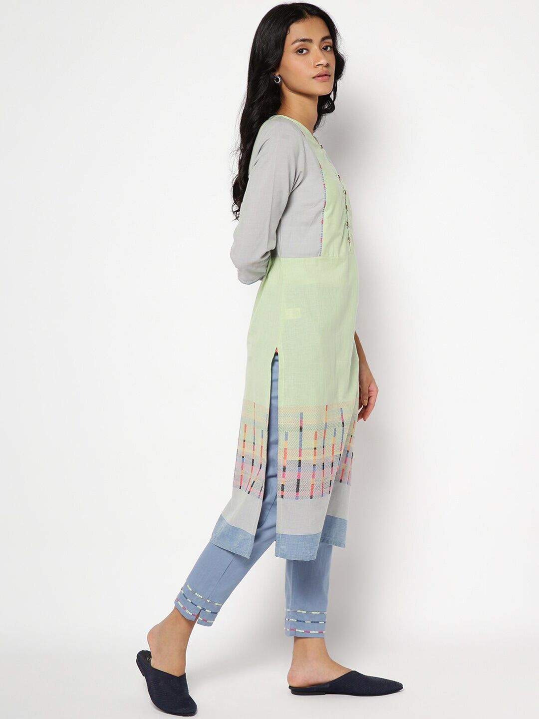 W Women Green Geometric Kurta