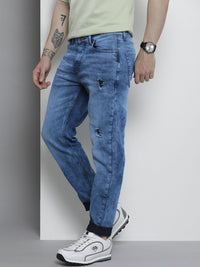 The Indian Garage Co Men Slim Fit Mildly Distressed Heavy Fade Stretchable Jeans