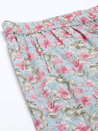 Sanskrutihomes Wanita Set Pajama Kapas Biru & Pink Printed