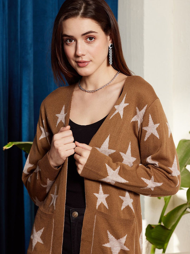 Berrylush Printed Longline Acrylic Sweater