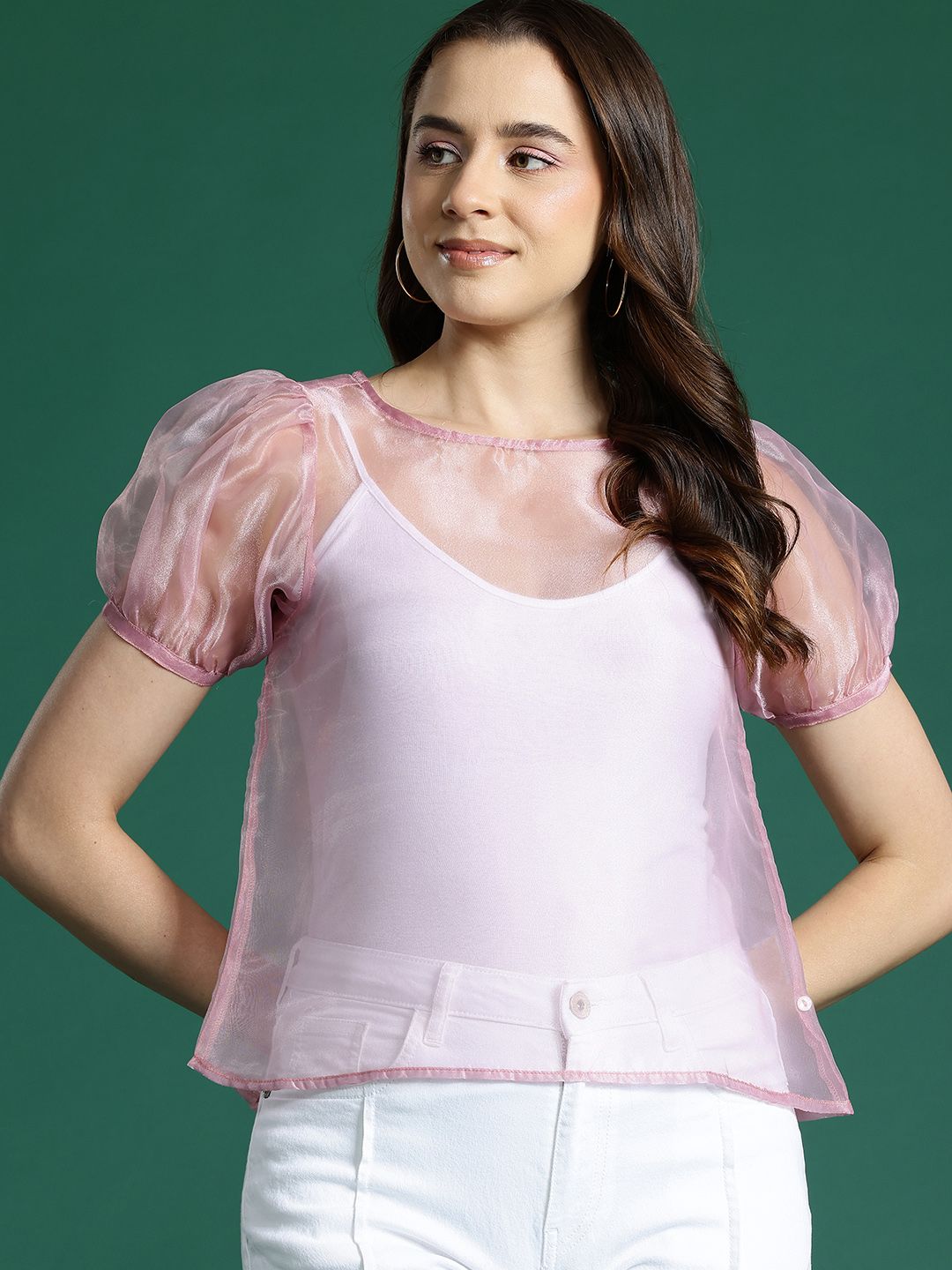 DressBerry Puff Sleeve Sheer Top