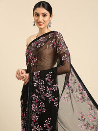 KALINI Floral Embroidered Pure Chiffon Saree