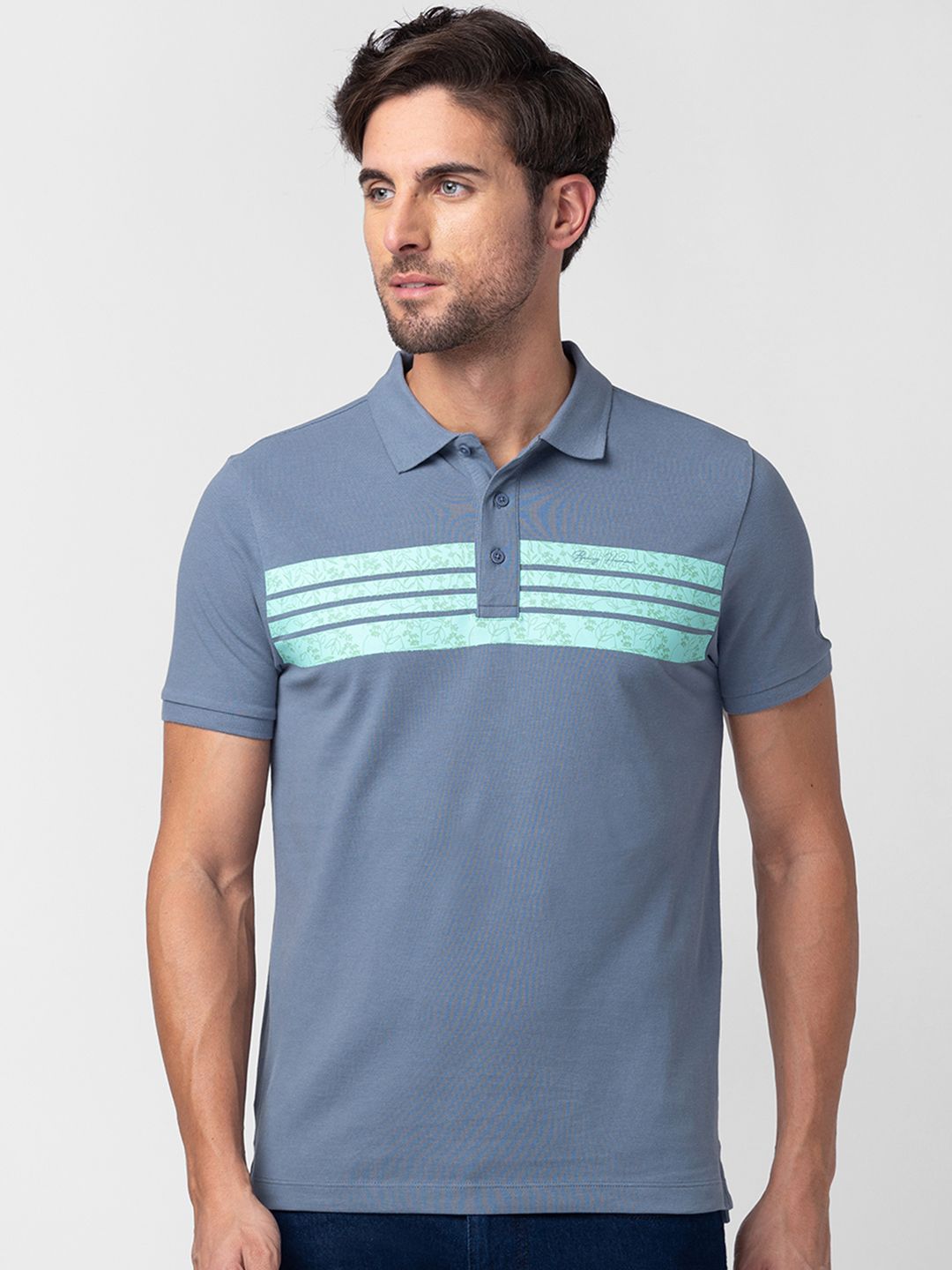 Being Human Clothing Men Pure Cotton Striped Polo Collar T-shirt