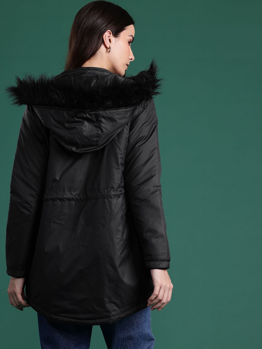DressBerry Hooded Faux Fur Longline Parka Jacket