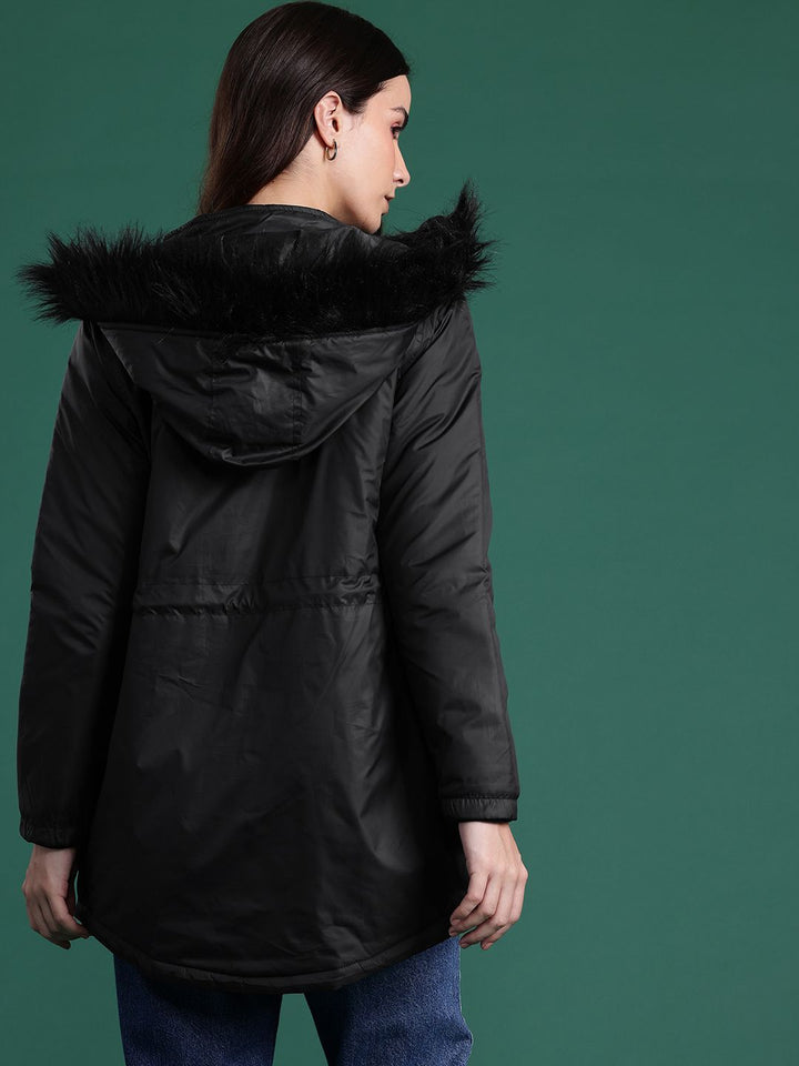 DressBerry Hooded Faux Fur Longline Parka Jacket