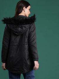 DressBerry Hooded Faux Fur Longline Parka Jacket