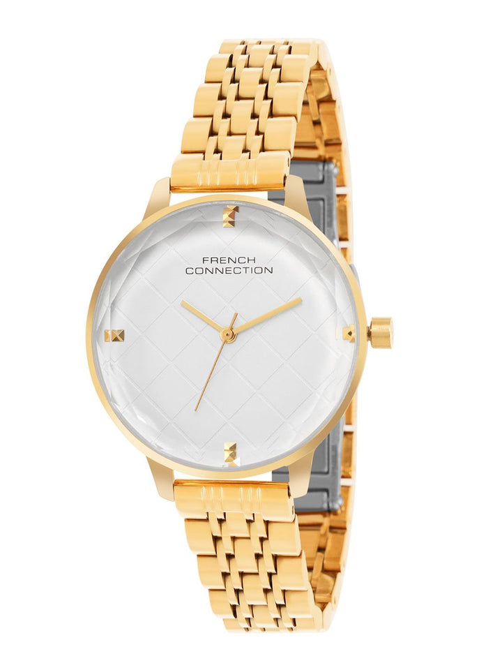 Sambungan Perancis Wanita Dail Hiasan & Gelang Gelang Keluli Tahan Karat Tali Analog Watch FCN0100GM