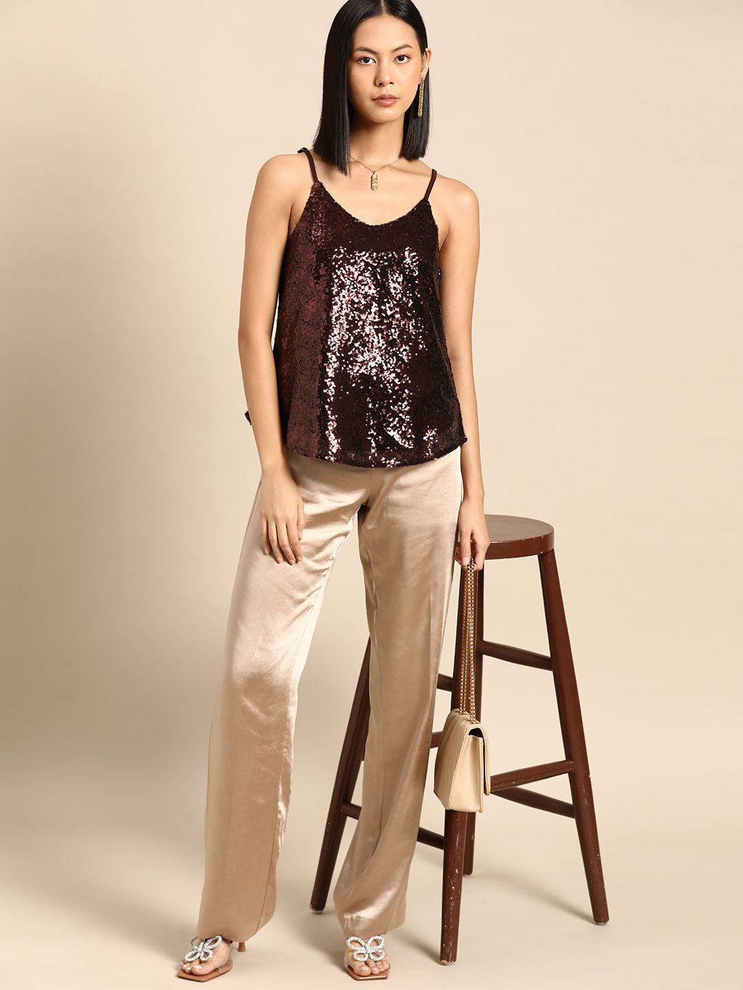 all about you Sequinned Embellished Shoulder Straps Top