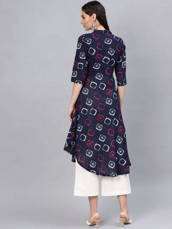 SOJANYA Kurta Bercetak A-Line Wanita Navy Blue & Pink
