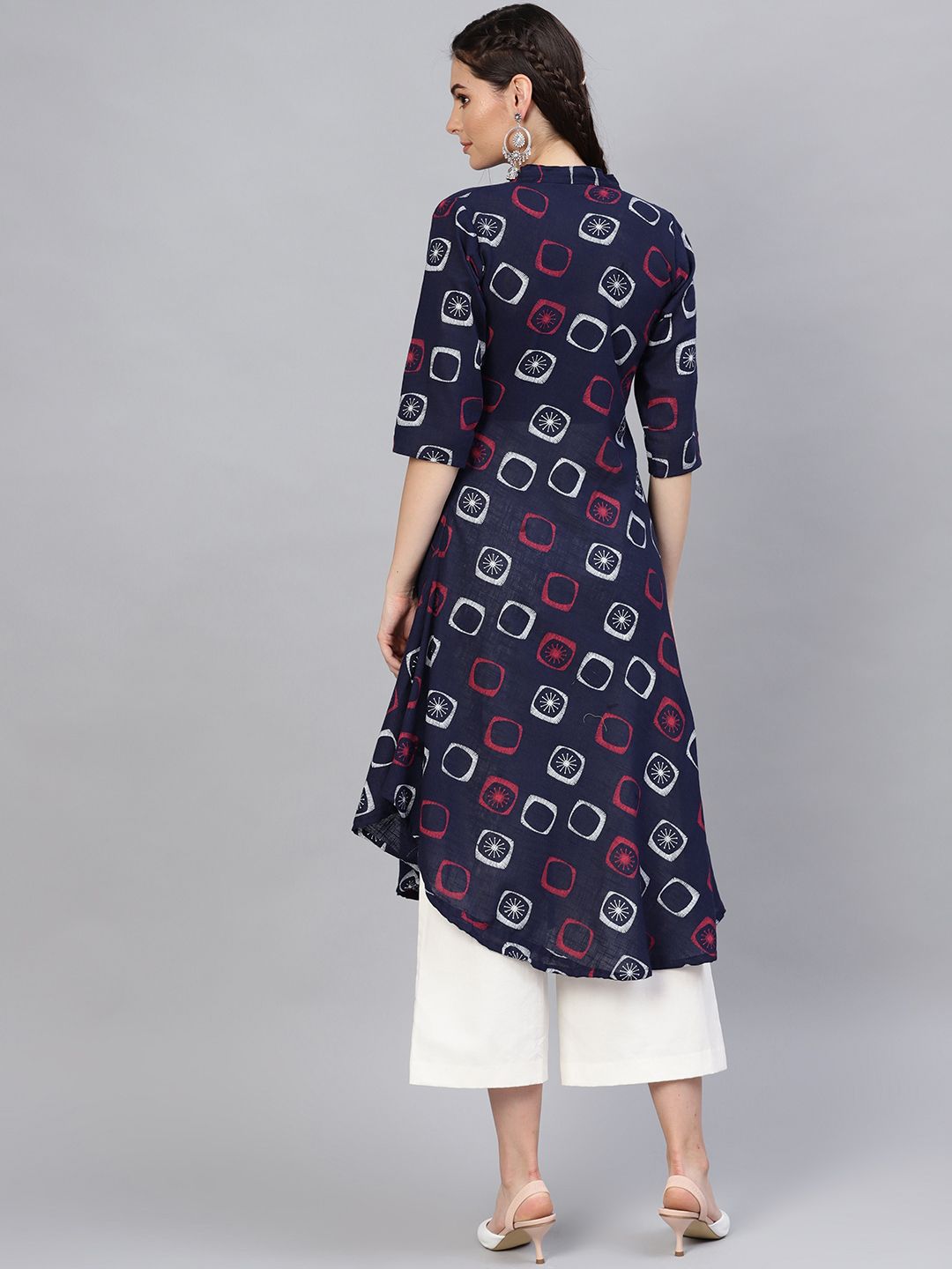 SOJANYA Kurta Bercetak A-Line Wanita Navy Blue & Pink