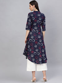 SOJANYA Kurta Bercetak A-Line Wanita Navy Blue & Pink