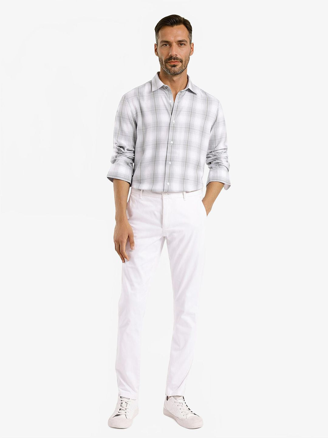 RARE RABBIT Men Comfort Spread Collar Checked Cotton Casual Shirt