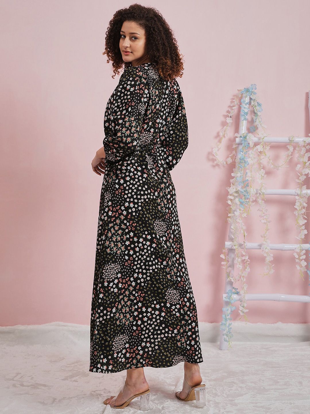 Athena Floral Printed Flutter Sleeve Crepe Maxi Dress