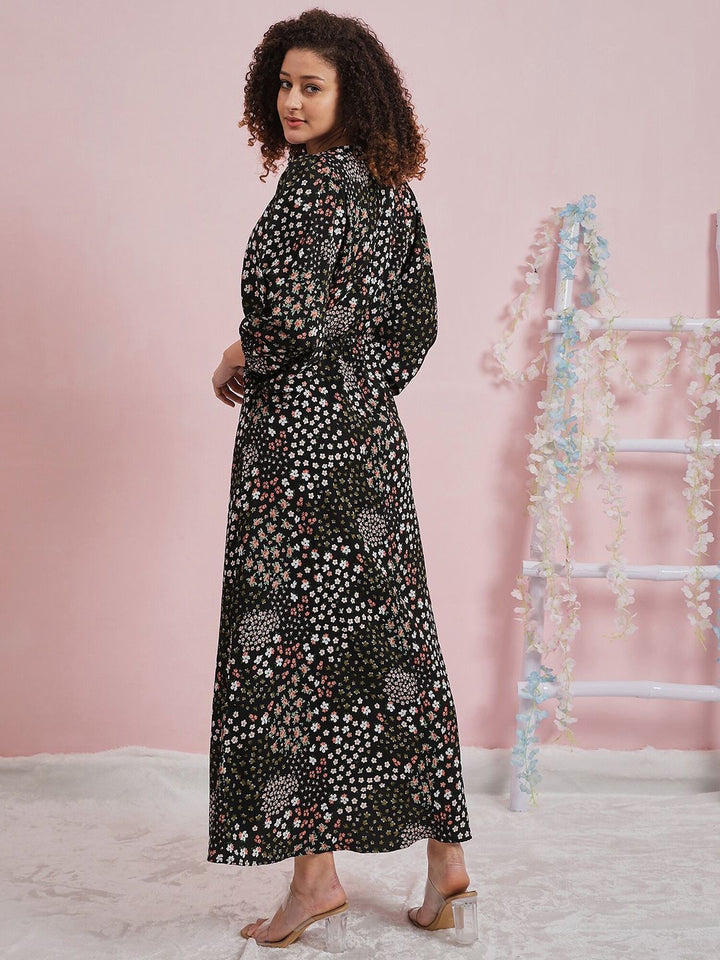 Athena Floral Printed Flutter Sleeve Crepe Maxi Dress