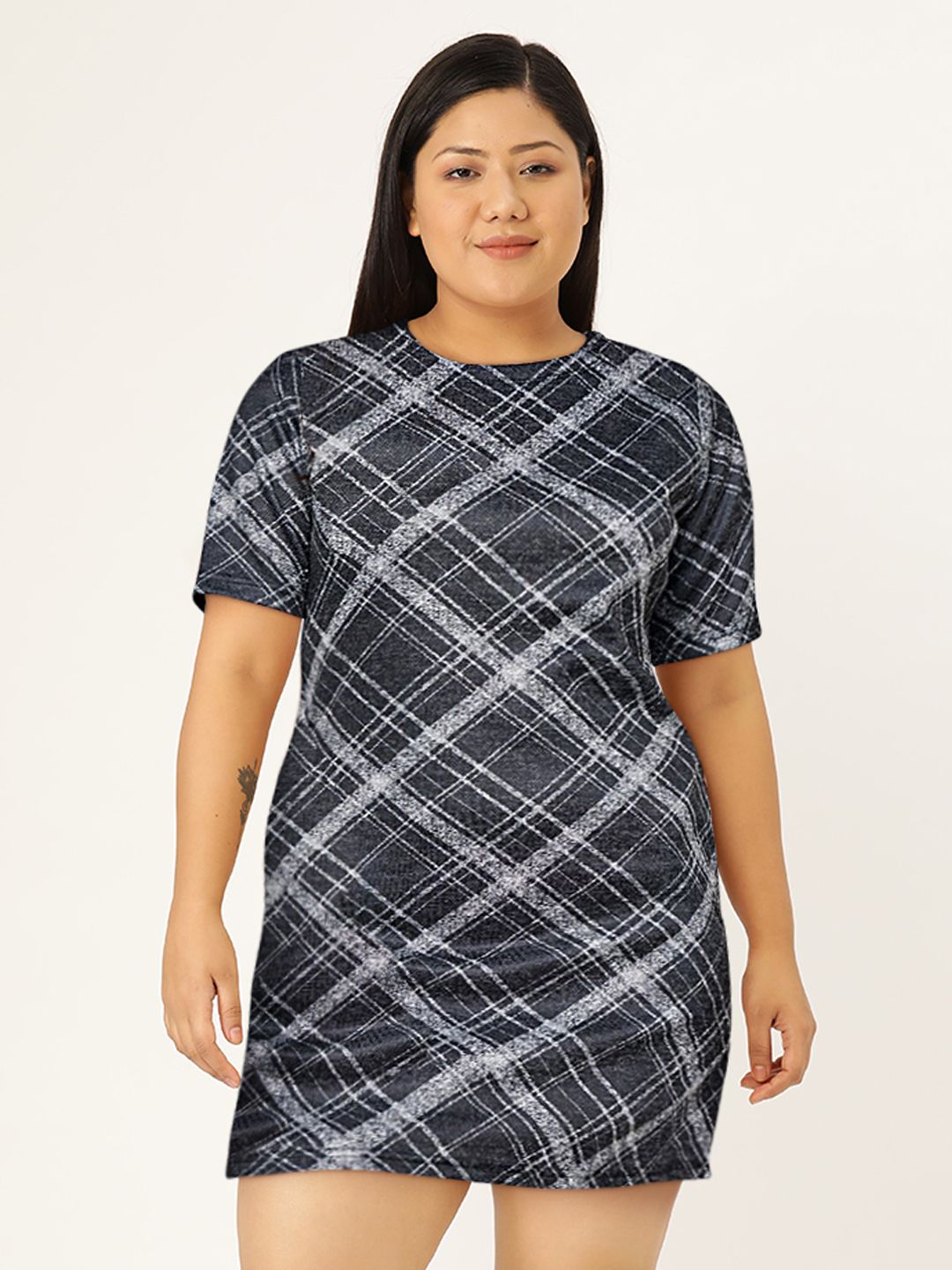 AND Women Charcoal Checked Sheath Dress