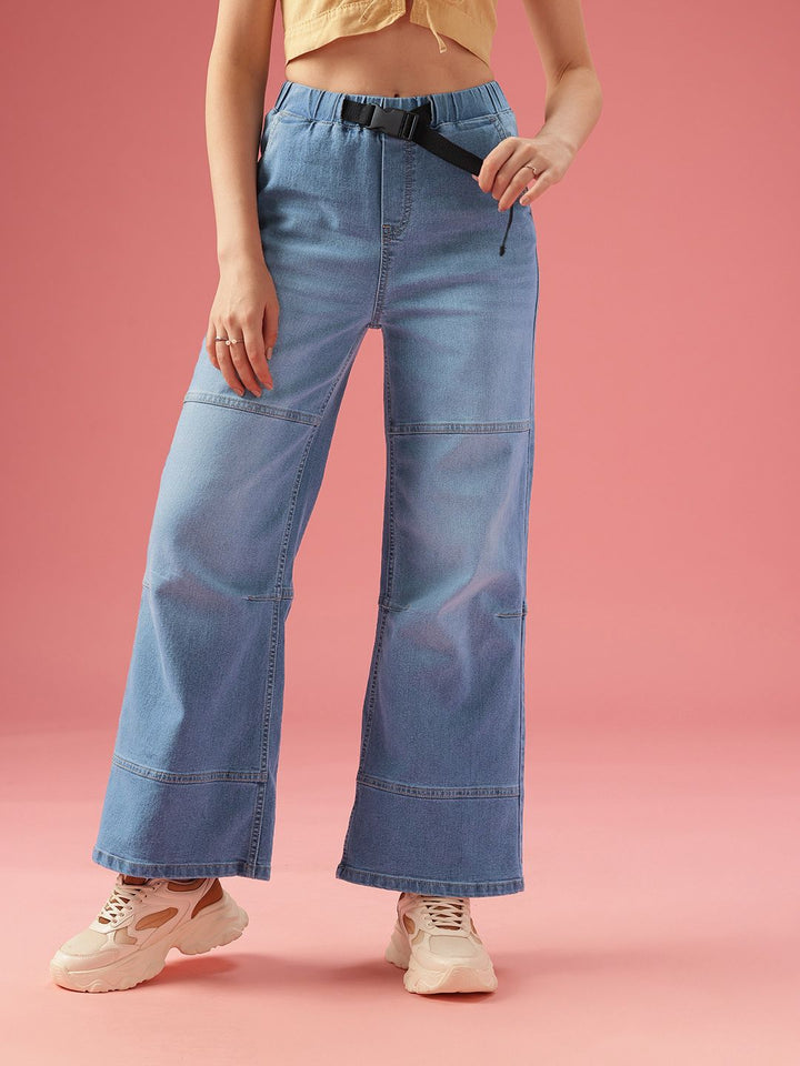 DressBerry Women Wide Leg High-Rise Light Fade Stretchable Jeans