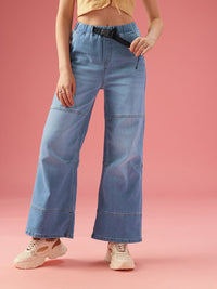 DressBerry Women Wide Leg High-Rise Light Fade Stretchable Jeans