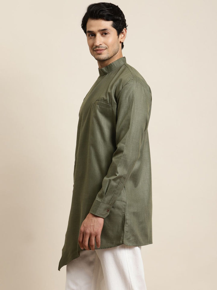Anug by SOJANYA Men Olive Green Asymmetric Hem Kurta