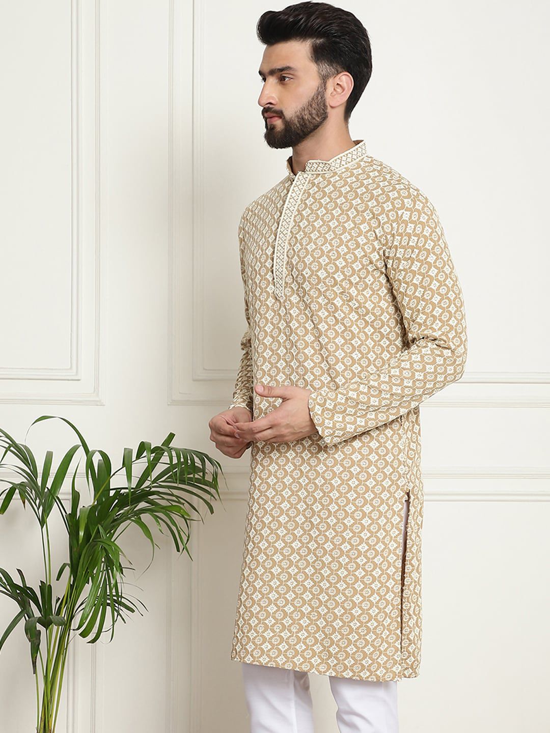 SOJANYA Motif Etnik Sulam Kurta Kapas Tulen