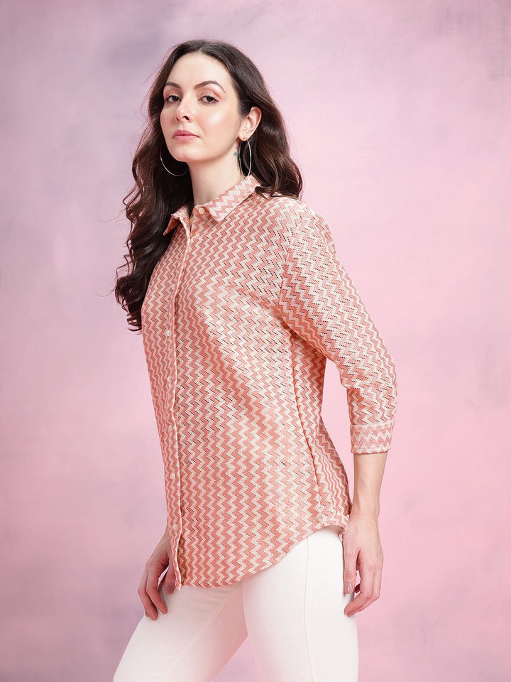 DressBerry Women Chevron Opaque Casual Shirt