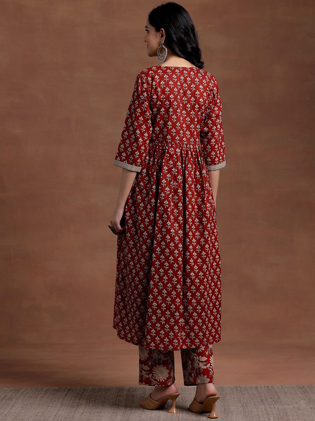 Libas V Neck Floral Printed Empire Pure Cotton A Line Kurta with Palazzo