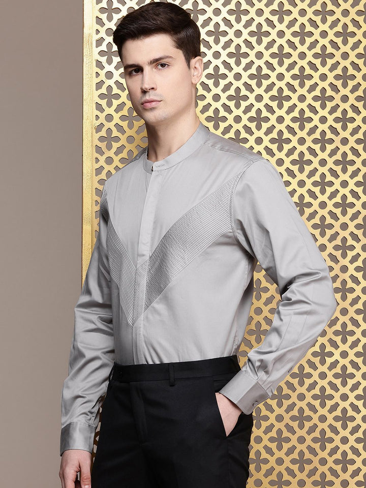 House of Pataudi Pure Cotton Pleated Party Shirt