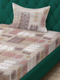 KLOTTHE Beige & Brown Printed Pure Cotton 400 TC Dilengkapi Cadar Bujang Dengan Sarung Bantal
