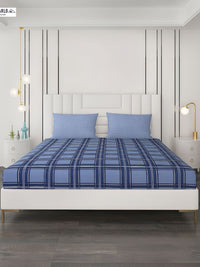 Monte Carlo Blue Geometric 200 TC Queen Bedsheet with 2 Pillow Covers