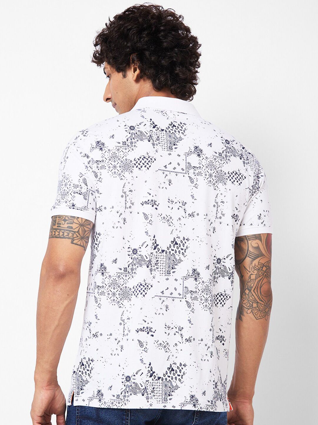 SPYKAR Abstract Printed Polo Collar Slim Fit T-shirt