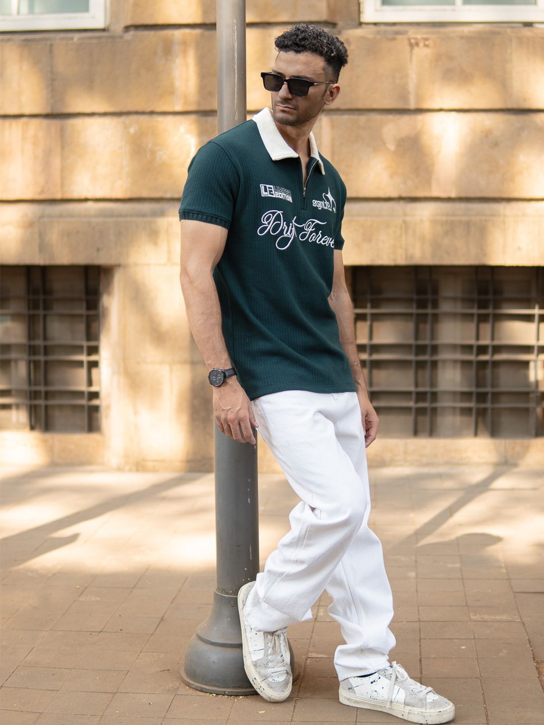 Powerlook Typography Embroidered Polo Collar Cotton T-shirt