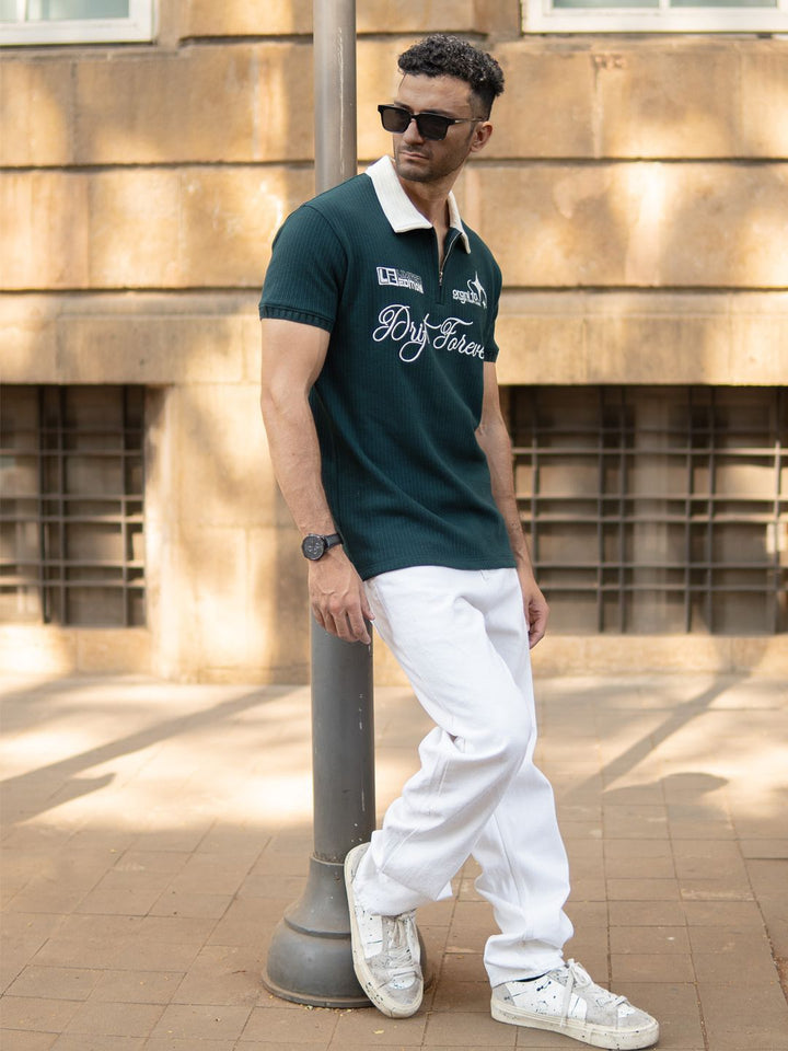 Powerlook Typography Embroidered Polo Collar Cotton T-shirt